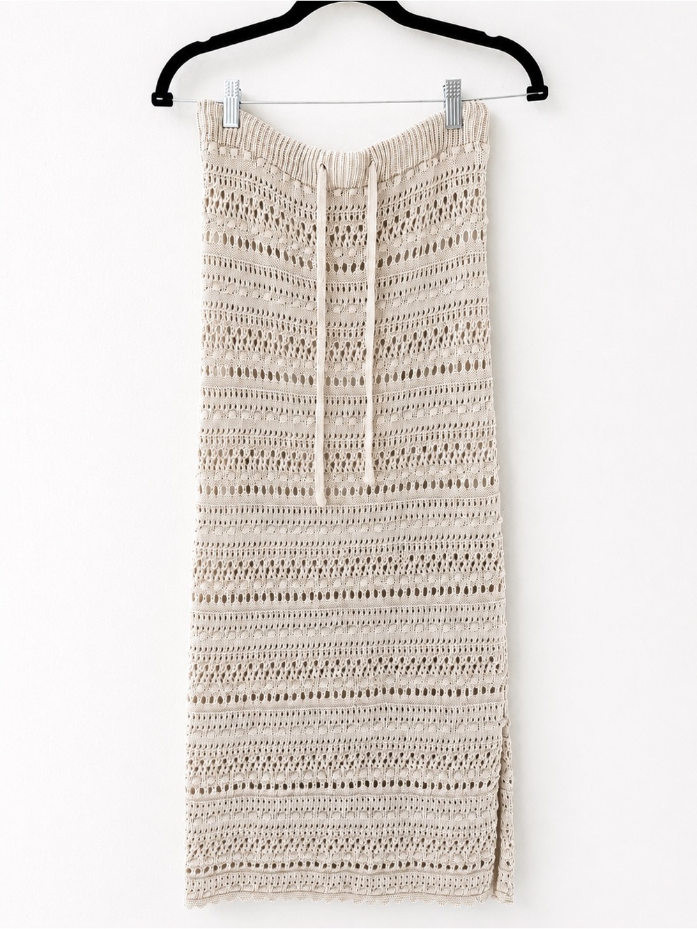 Happily Grey Cream Crochet Knit Maxi Skirt Boho Coastal 100% Cotton Medium